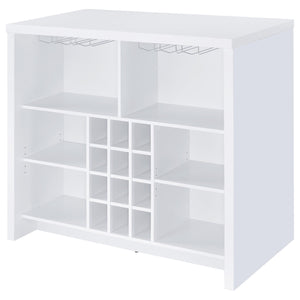 English Elm Irving White Engineered Wood Freestanding Home Bar with 12-Bottle Grid, Stemware Racks & Cubbies B062P375551