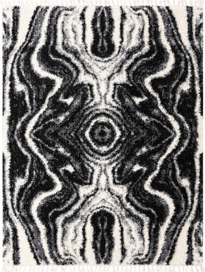 Unique Loom Hygge Shag Valley Machine Made Abstract Rug Black and White, Gray 7' 10" x 10' 0"