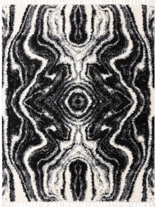 Unique Loom Hygge Shag Valley Machine Made Abstract Rug Black and White, Gray 7' 10" x 10' 0"