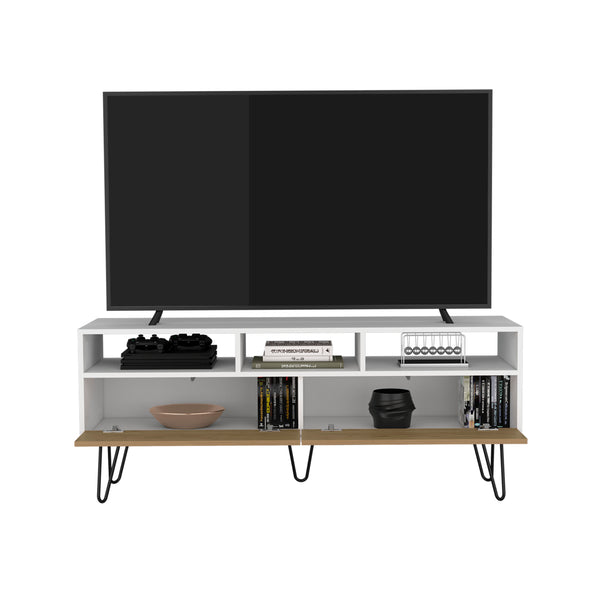 English Elm Tori 54" Two-Door TV Stand with Pull-Down Doors, Three Shelves, Cable Management, White Oak Base B070P286440
