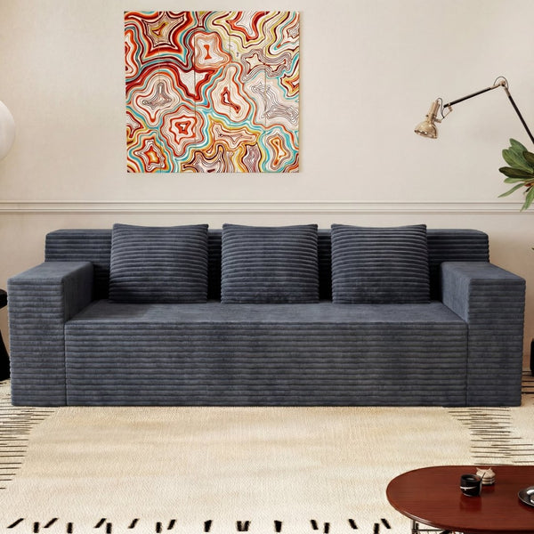 English Elm 71" Corduroy Modular Loveseat Deep Sink Cushions Two Seat Sofa for Apartments Dark Grey W5571P465274