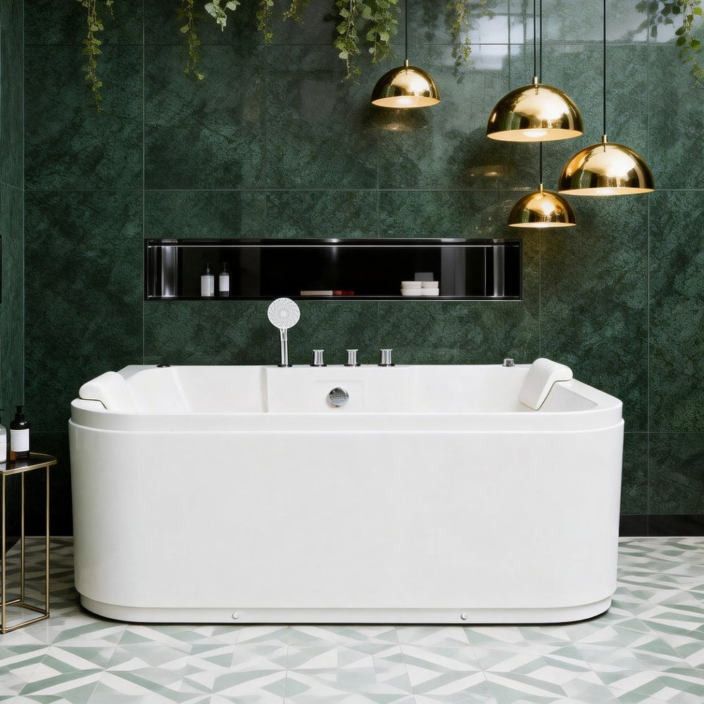 English Elm Korra Freestanding Acrylic Whirlpool Tub with 16 Jets Heater and Led Spa Lighting W5619P449966