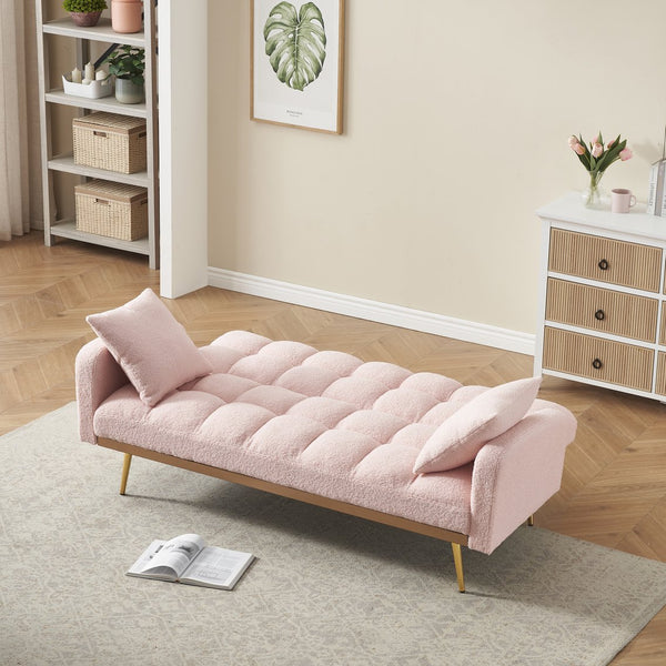 English Elm 69 Convertible Sofa Bed for Small Spaces 69-Inch Fabric Futon with Solid Wood Frame, Comfort Seat Pink W3356P298524