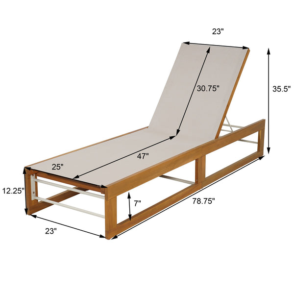 English Elm Christopher Knight Home® - MIA Acacia Wood Chaise Lounge with Breathable Textilene Mesh Seating for Cool, Durable Outdoor Relaxing Teak+ Beige 50.5 L x 27.75 W x 10.25 H N776P301491B