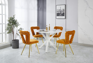 English Elm orange Modern Fabric Dining Chairs (Set of 2) with Gold Iron Legs, Upholstered Cushions & Ergonomic Backrest W234P188004
