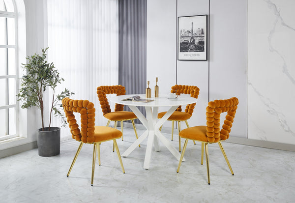 English Elm orange Modern Fabric Dining Chairs (Set of 2) with Gold Iron Legs, Upholstered Cushions & Ergonomic Backrest W234P188004