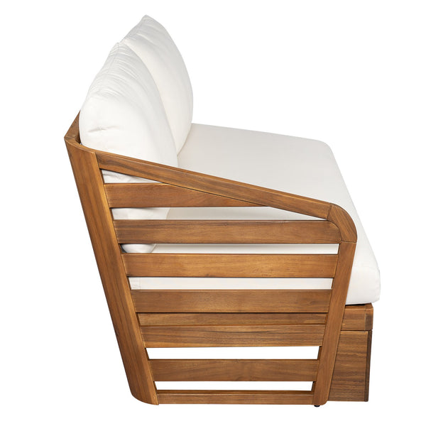 English Elm Christopher Knight Home® - Royal Acacia Patio V Left Arm Sofa Set - Elegant Outdoor Seating With Water-Repellent Cushions N773P291729B