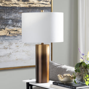 Crestview Collection Ombre Elegant Metal Cylinder Table Lamp With Warm Brass Finish And White Linen Drum Shade   Cvazer123