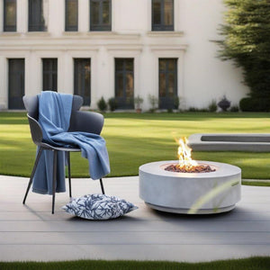 English Elm 30" 30" Propane Gas Fire Pit Table 50,000 BTU Round Concrete MgO Patio Heater with Rocks and Cover W853P272284