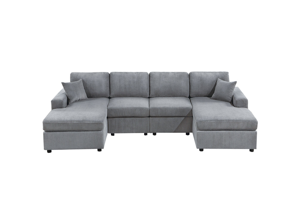 English Elm Stunning Corduroy 2pc Sectional Sofa with Dual Chaises, Square Arms, Plush Pillows, Modern Luxe Fog 69 L x 35 W x 18 H B011S01238