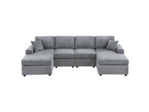 English Elm Stunning Corduroy 2pc Sectional Sofa with Dual Chaises, Square Arms, Plush Pillows, Modern Luxe Fog 69 L x 35 W x 18 H B011S01238