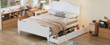 English Elm Full Size Wood Platform Bed With Guardrails On Both Sides and Two Storage Drawers ,White