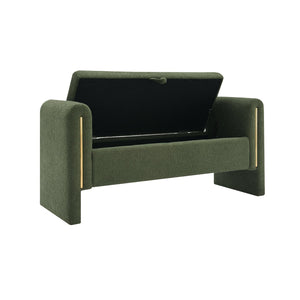 English Elm Modern Teddy Bed End Bench with Arms and Storage — Plush Upholstered Ottoman with Hidden Interior Space for Bedroom Seating and Organization Olive Green W2671P208547