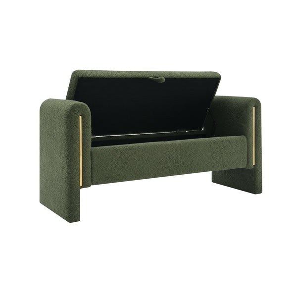 English Elm Modern Teddy Bed End Bench with Arms and Storage — Plush Upholstered Ottoman with Hidden Interior Space for Bedroom Seating and Organization Olive Green W2671P208547