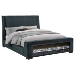 English Elm Sebastian Navy Wingback King Bed with Flame Visualizer and Bluetooth Speaker B062S01651