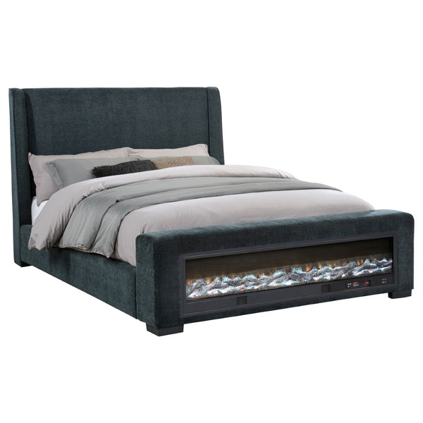 English Elm Sebastian Navy Wingback King Bed with Flame Visualizer and Bluetooth Speaker B062S01651