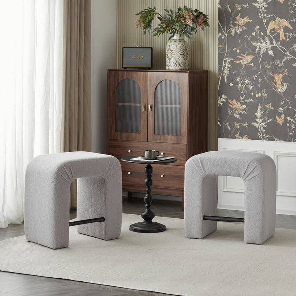 English Elm Christopher Knight Home® - 24'' Boucle stool with inverted U design, cozy loop-pile seating, durable rubberwood footrest, modern set of 2 Grey N780P187017G