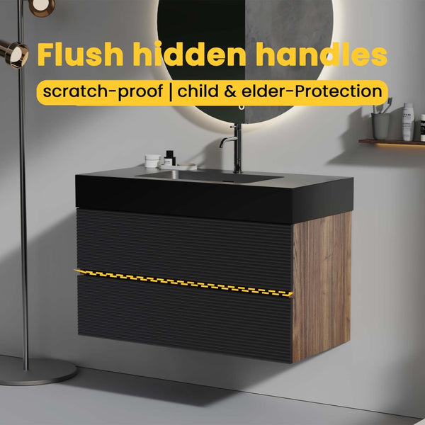 English Elm Grace 36" Walnut Bathroom Vanity With Matte Black Sink & Soft-Closing Drawers For Modern Elegance W1865S00087-GIGA