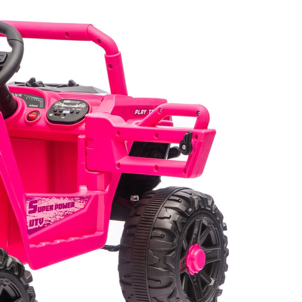 English Elm 12v Kids Electric Utv with 4-wheel Suspension Anti-collision Bar and 2-hour Battery Pink W1578P343328