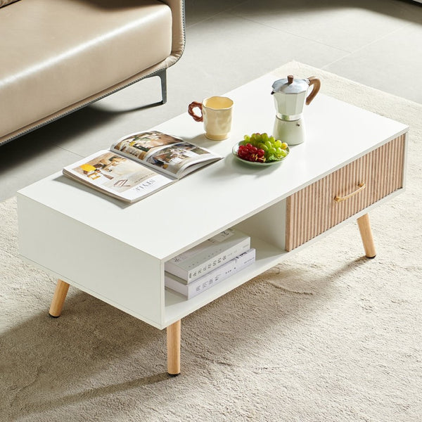 English Elm Rectangle Coffee Table With Solid Wood Legs, Modern Storage Solution For Stylish Living Rooms W1265P230633-GIGA