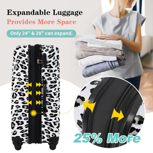 English Elm Hardshell Polycarbonate Luggage Set Three Piece Spinner Suitcases with Tsa Lock White+Black Leopard N732P218227B