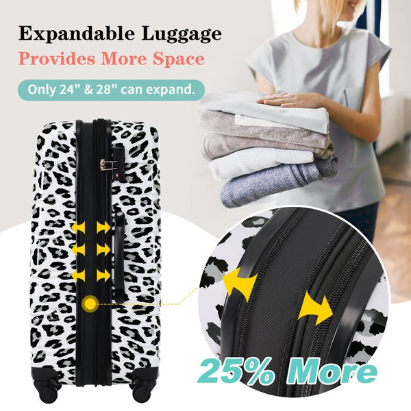 English Elm Hardshell Polycarbonate Luggage Set Three Piece Spinner Suitcases with Tsa Lock White+Black Leopard N732P218227B