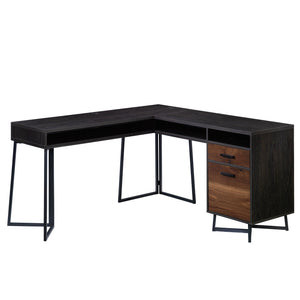 English Elm L-Shaped Desk In Rich Dark Walnut Finish - Space-Saving Workstation With Ample Storage & Cable Management B356P354466