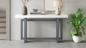 English Elm U_style Farmhouse Console Table with Three Drawers Open Shelf Entryway Organizer Dark Gray+White N711P410422M