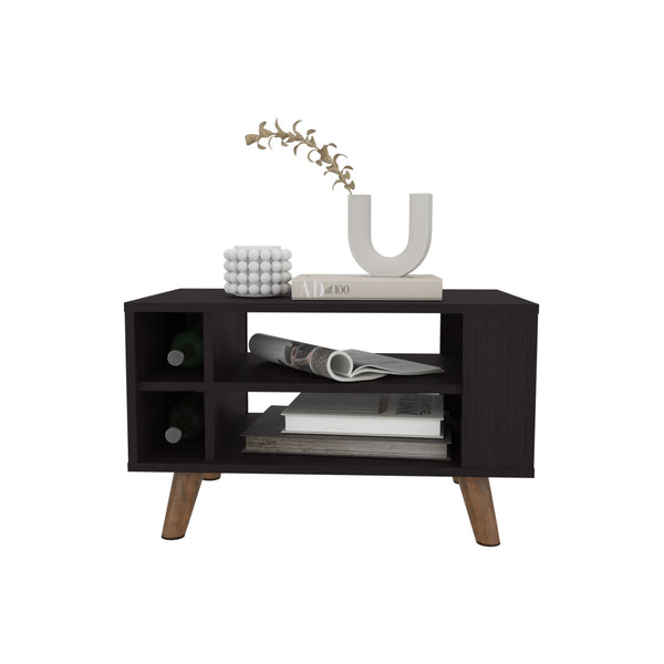 English Elm Coffee Coffee Table Black Wengue with 4 Open Shelves, Sturdy Legs, Compact Modern Minimalist Design Durable Engineered Wood Compliant B097P350284