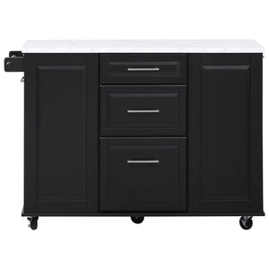 English Elm K&K Vintage Convex Kitchen Island Cart with Faux Marble Top, Tilt Trash, Pull-Out Organizer, Wheels Black N707P299008B