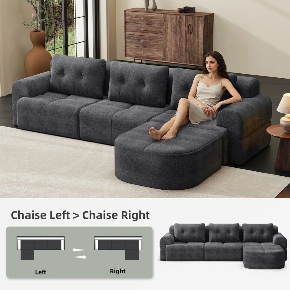 English Elm Modular Sectional Sofa with Chaise Full Foam Build Woven Fabric for Living Room Dark Grey W2379S00007