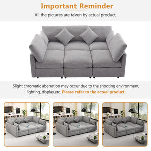 English Elm 86.6" Sectional Sofa Modular U-Shape Convertible Sofa Bed with Movable Ottoman, USB Ports & Chenille Comfort LIGHT GREY N719S002130R