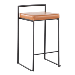 English Elm Fuji Contemporary Stackable Counter Stool Set Of 2 - Black Frame & Camel Faux Leather Comfort Design B202P221917