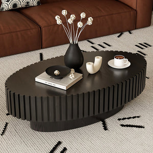 English Elm Oval Handcrafted Relief Coffee Table with Sturdy MDF Pedestal, Olive-Inspired Shape, Easy Assembly, Modern Chic Design Black W3081P255089