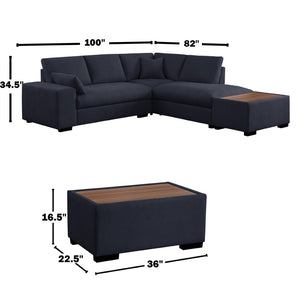 English Elm Woven Fabric Sectional Sofa With Right-Facing Chaise & Console Ottoman - Chic Dark Gray Comfort B016S00051-GIGA