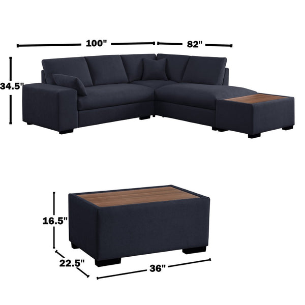 English Elm Woven Fabric Sectional Sofa With Right-Facing Chaise & Console Ottoman - Chic Dark Gray Comfort B016S00051-GIGA