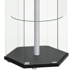 English Elm Tenley Hexagonal Black & Chrome Glass 4-Shelf Curio Cabinet — Modern Accent Display Shelf, 63.5" B062P328641