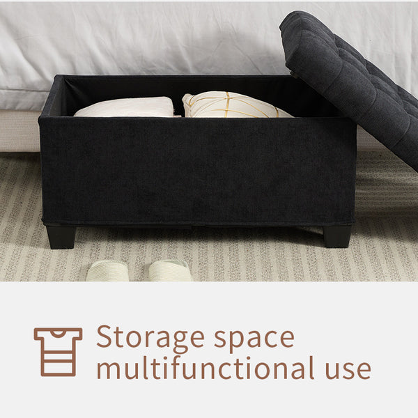 English Elm Storage Ottoman Bench with Legs and Linen-Look Fabric, 2" Foam Seat, Sturdy 660 lb Load Capacity, Versatile Seating and Hidden Storage for Entryway, Bedroom, Living Room Black W2725P220187