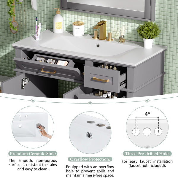 English Elm 36" Gray Modern Bathroom Vanity with Ceramic Sink, Solid Wood Frame, Soft-Close Doors & 4 Drawers N729P253935E