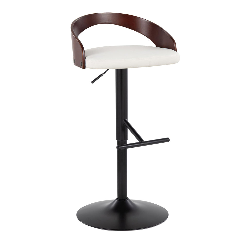 English Elm Grotto Contemporary Adjustable Barstool Set Of 2 In Black Metal With Cherry Wood & White Faux Leather B202S00921