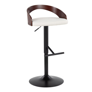 English Elm Grotto Contemporary Adjustable Barstool Set Of 2 In Black Metal With Cherry Wood & White Faux Leather B202S00921