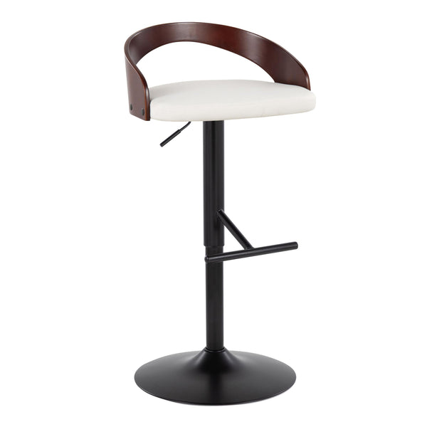 English Elm Grotto Contemporary Adjustable Barstool Set Of 2 In Black Metal With Cherry Wood & White Faux Leather B202S00921