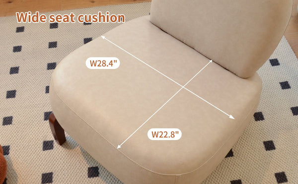 English Elm Cute Faux Leather Armless Accent Chair Solid Wood Legs Cushioned Seat Modern Cream W2105P440975