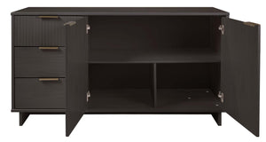 English Elm Granville 55" Sideboard with Solid Wood Ribbed Drawers, Gold Steel Handles & 3 Concealed Shelves Charcoal grey B365S00118