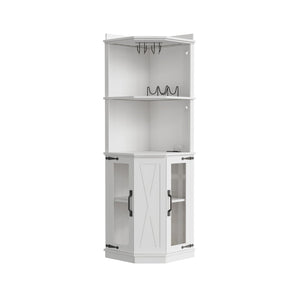 English Elm 67.3" Farmhouse Corner Bar Cabinet Led Lit Wine Storage with Built-in Power Outlets N735P361423K