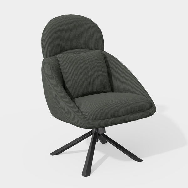 English Elm Modern Swivel Accent Chair with Adjustable Headrest, Oversized Corduroy Upholstered Rocking Recliner for Living Room Dark Gray T3950P397485