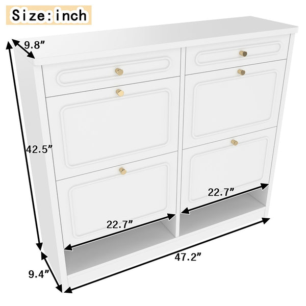 English Elm Wooden Farmhouse Entryway Shoe Cabinet with Six Drawers for Organized Hallway Storage Light White W1580P402825