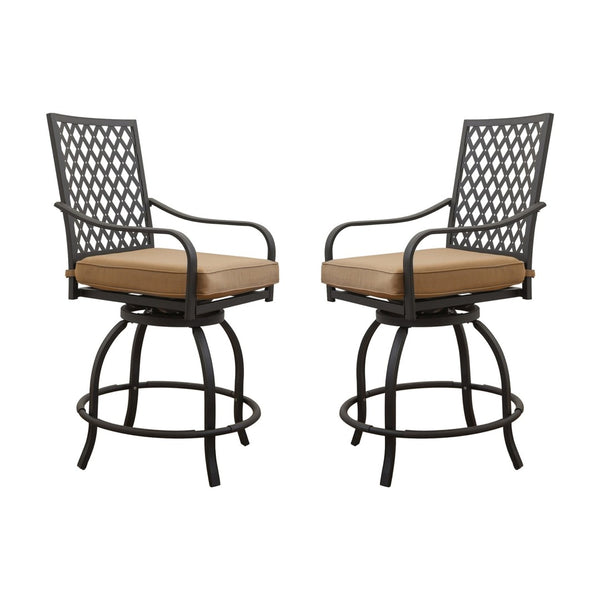 English Elm Outdoor Living Swivels Bar Stools Set - Stylish Cushioned High Chairs For Patio, Deck & Bistro Fun! W1859P203845-GIGA
