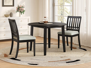 English Elm 3-piece Folding Round Dining Set with Upholstered Chairs for Compact Apartment Spaces Black N752S000618B