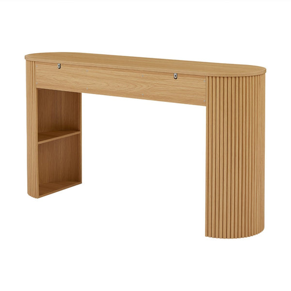 English Elm [video] Retro Fluted Console Table with 3 Drawers Open Niche Mid-century Entryway Natural N759P283616N
